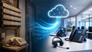 Legacy telephone equipment transitioning to modern cloud VoIP phones and headsets