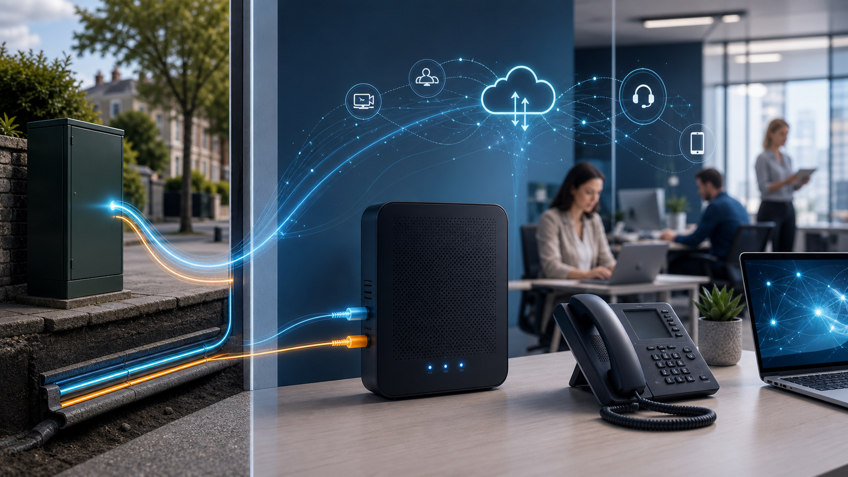 Small business router connected to a data-first SOGEA broadband service