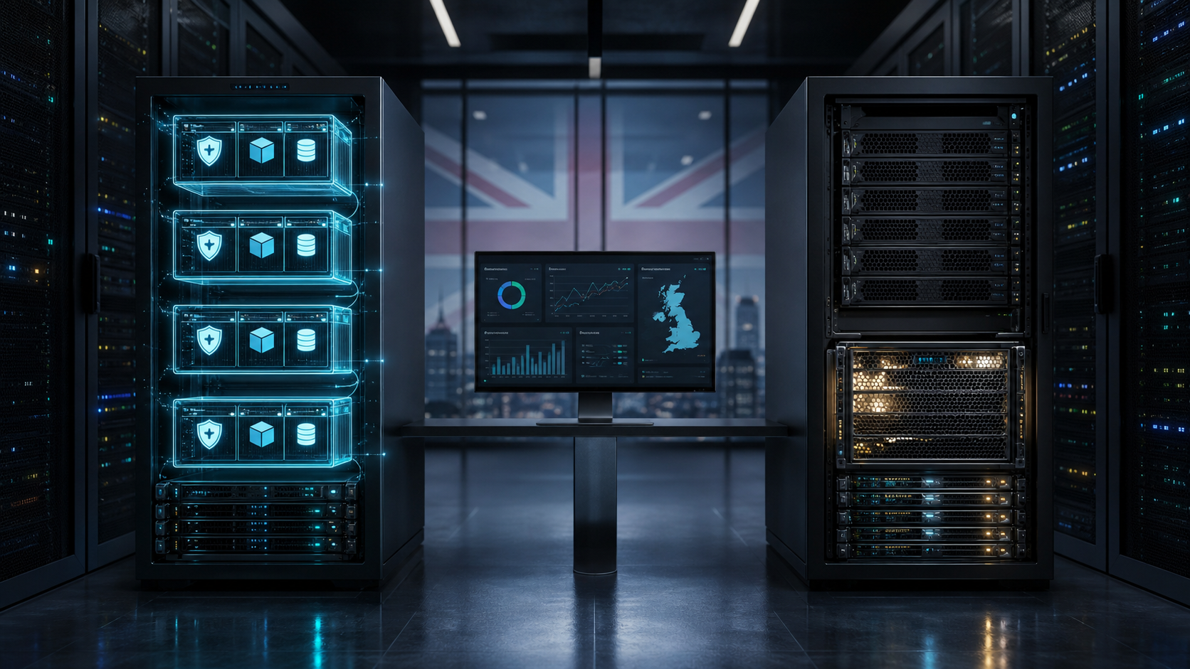 Virtualised workloads and a dedicated physical server compared in a secure data centre