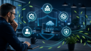 IT administrator reviewing five security controls protecting a small business network