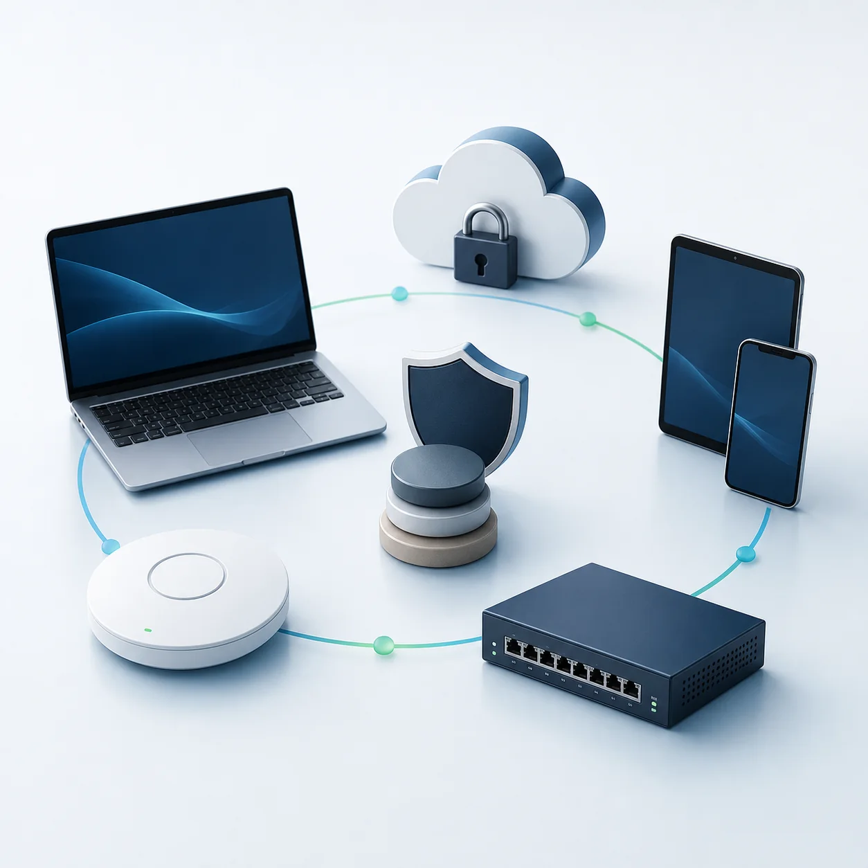Connected business devices, secure cloud and network services representing predictable managed IT costs